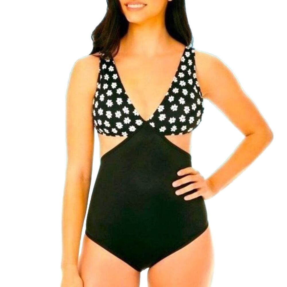 Daisy Colorblock Slimming Cut Out Swimsuit - Large